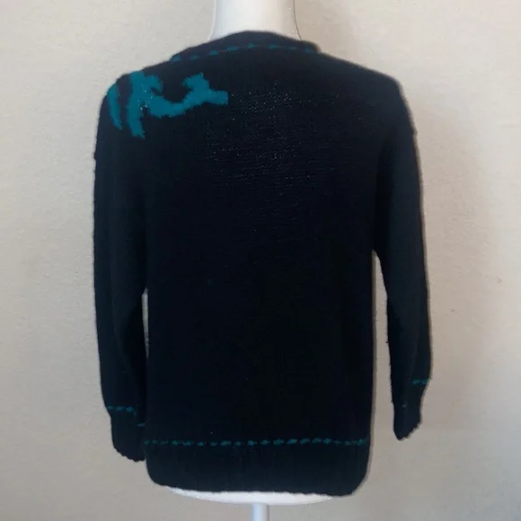 Vintage 80s Carole Little For St. Tropez West Black Hand Knit Floral Sweater S - Picture 6 of 7